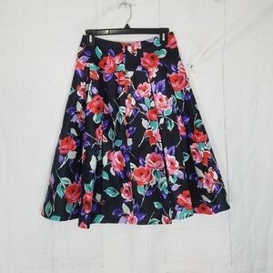 Express design studio floral pleated high waisted rose print  silk skirt